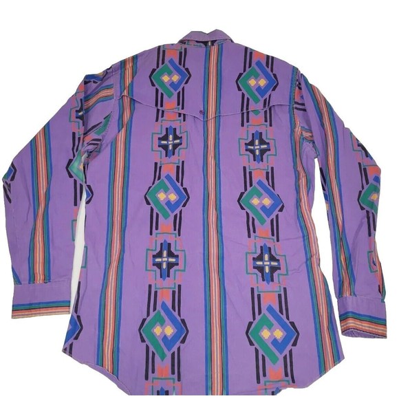 Wrangler Shirt Mens 16-35 Regular Fit Aztec Western Cowboy Cut XLong Tails - Picture 2 of 4